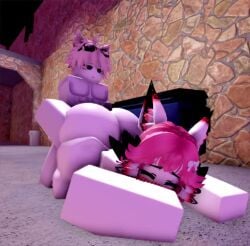 1boy 1girls 3d animated ass big_ass big_butt blush buttjob cum_inside fox_ears pink_hair roblox robloxian sound tagme thighs video white_skin whorblox_adventure