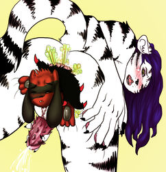 1girls alternate_color ambiguous_gender anal_vore anthro anus ass barbs blush clitoris cum fart feline female fur furry futanari gas gassy intersex large_penis masturbation penis pokemon purple_hair pussy pussy_juice rectum red_fur riolu stripes torture vore wet white_fur yellow_background yellow_eyes