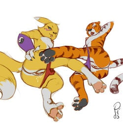 anthro breasts canine crossover digimon dreamworks feline fox fur furry hindpaw jonas-pride kung_fu_panda looking_at_viewer master_tigress panties paws presenting pussy pussy_juice renamon sketch skimpy tiger topless underwear