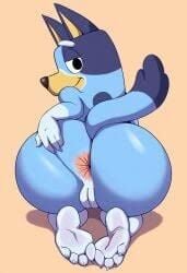 1girls 4_fingers 4_toes ai_generated all_fours animal_genitalia animal_genitals ass ass_focus ass_up asshole bent_legs bluey_(series) bluey_heeler clawed_feet claws cub female grabbing_ass looking_at_viewer looking_back_at_viewer novelai presenting_hindquarters pussy smiling smiling_at_viewer smiling_back_at_viewer smiling_over_shoulder spread_anus spreading two_tone_fur