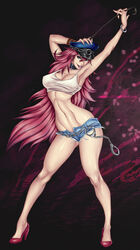 blue_eyes capcom clothed final_fight hair hat high_heels long_hair phantomjac pink_hair poison_(final_fight) red_high_heels street_fighter street_fighter_x_tekken tekken_x_street_fighter very_long_hair whip