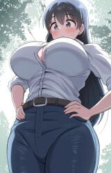 1girls blouse character_request cleavage female huge_breasts jeans large_breasts tagme