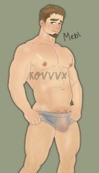 art_for artist_name blonde_hair boy cock cute gay kovvvx lonerf_p male male_only shy solo underwear wet wet_body yaoi