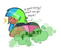 1girls apologizing artist_request ass ass_up battle_for_bfdi battle_for_dream_island battle_for_dream_island_again bfb bfdi bfdia blue_eyes blue_hair blush blush_lines blushing book_(bfdi) color colored dark-skinned_female dark_skin embarrassed embarrassed_female fart fart_cloud female female_only fetish green_hair green_text jacknjellify looking_at_viewer looking_back multicolored_hair object_show object_show_community object_shows osc panties source_request tan_skin tanned_female tanned_skin text the_power_of_two tpot