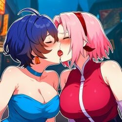 ai_generated belle_(zenless_zone_zero) female french_kiss kissing sakura_haruno ship yuri