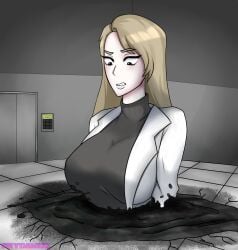 1girls amelia_buck black_liquid blonde_female blonde_hair clothed clothed_female corrosion female female_only floor frydamud fully_clothed liquid peril scp_foundation sinking solo solo_female stuck stuck_in_floor tagme tales_from_the_foundation