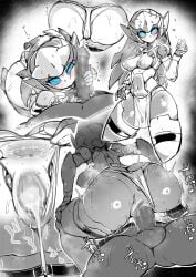 1boy 1girls 30_minutes_missions acerby_type_c anus ass blue_eyes blur_censor blush breasts cheek_press collage cowgirl_position cum cum_drip cum_in_pussy cum_inside faceless_male female fundoshi grey_hair japanese_text looking_at_viewer male mechanical pochincoff presenting presenting_hindquarters pussy robot robot_girl sex spread_anus straddling text twitching