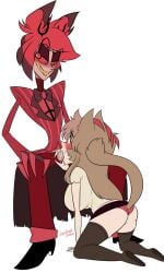 alastor_(hazbin_hotel) bj blowjob demon eye_contact fellatio female hazbin_hotel hazbin_hotel_oc hetero sqwdink straight