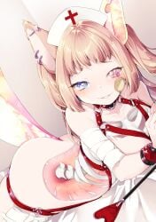 1girls animal_ears anko_panda ass bandage bandaid bangs bdsm_collar bdsm_gear bdsm_harness bdsm_outfit blonde_hair blue_eye blush bondage bondage_gear bondage_harness bondage_outfit bone bones chains collar cross crystal crystal_tail cuff_(restraint) cuffs cute dog_ears dog_girl female female_only femsub heal_slut healer healslut heart heart-shaped_pupils heterochromia hi_res high_resolution highres indie_virtual_youtuber leash leather leather_collar lupina_bella naked naked_female nurse nurse_cap nurse_hat on_bed petplay pierced_ears piercing puppyplay smirk tail tied tied_hands tied_up twintails virtual_youtuber visible_skeleton vtuber whip