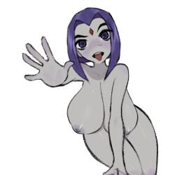 ahe_gao blush breasts dc dc_comics female gurumo huge_breasts raven_(dc) reaching_towards_viewer sticking_out_tongue tagme thick_thighs