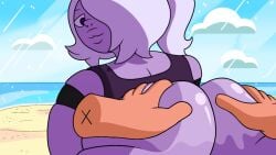 amethyst_(steven_universe) big_ass big_butt bottomless kinscolt loop looping_animation lotion ponytail purple_skin rubbing_ass shiny_ass shiny_skin steven_universe tagme video white_hair