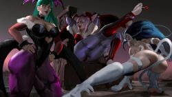 2d 2d_(artwork) 3girls ass big_ass big_breasts blue_eyes blue_hair breasts cammy_white chun-li cosplay darkstalkers felicia_(darkstalkers)_(cosplay) female female_focus female_only green_hair halloween head_wings huge_ass huge_breasts juri_han large_ass large_breasts lilith_aensland_(cosplay) mashingvaquita morrigan_aensland_(cosplay) pink_hair red_eyes street_fighter street_fighter_6 wings yellow_eyes
