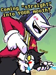 2025 4:3 anonymous_artist antennae_(anatomy) balls big_nose blue_cum blush bodily_fluids bottomwear chromatic_aberration clothed clothed_sex clothing colored colored_cum cum cum_in_mouth cum_inside cum_while_penetrated darkner deltarune dialogue digital_drawing_(artwork) digital_media_(artwork) duo ejaculation electronics english_text erection eyeless eyewear fellatio for_a_head genital_fluids genitals gesture glasses gloves hair hand_gesture handwear holding_partner humanoid living_puppet low-angle_view male male/male necktie not_furry object_head oral oral_penetration orgasm pants penetration penile penis pipis pointing pointing_at_another screen screen_face screen_head sex sharp_teeth size_difference smile spamton_g_spamton stand_and_carry_position standing standing_sex suit teeth television tenna_(deltarune) text three-quarter_view tv_head undertale_(series) unusual_bodily_fluids unusual_cum unusual_genital_fluids