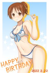 1girls bending_forward bikini birthday brown_eyes brown_hair female k-on! ponytail smiling_at_viewer solo tagme text ui_hirasawa_(k-on!) yasuc
