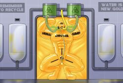 anthro barcode bodily_fluids catheter clothing drinking drinking_urine drone dronesuit duo english_text faceless_character feeding_tube funnel genital_fluids glistening hacony latex latex_clothing latex_skinsuit male medical_instrument narrowed_eyes null_bulge offscreen_character peeing scientific_instrument skinsuit solo_focus tail text tight_clothing toilet_slave tube urinal urinal_drone_(hacony) urine urine_bag urine_drone urine_in_mouth urine_stream urine_tube watersports