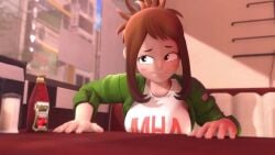 1futa 1girls 3d animated balls balls_clench big_balls big_penis brown_hair buttplug cafe clothed clothed_female clothed_futa clothing cum exhibitionism exhibitionist female futa_focus futanari horns intersex light-skinned_female light_skin mina_ashido my_hero_academia ochako_uraraka penis pink_body pink_hair pink_skin precum public public_exposure public_indecency restaurant school_uniform sex_toy shieldshroud skirt smile sound sound_edit sound_effects tagme tied_hair tradelt under_the_table vibrator video