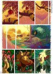5_fingers anthro apuana ass balls balls_outline barefoot biped bottomwear bracelet brown_body brown_fur bulge bulge_from_behind clothed clothed_anthro clothed_male clothing comic cotton_tail crouching detailed_bulge duart.tales feet femboy feral fingers food forest fruit fur genital_outline gold_(metal) gold_bracelet gold_jewelry harness hi_res hindpaw humanoid_hands jewelry jumping lagomorph leather leather_harness leg_markings leg_wraps leporid loincloth male male_anthro mammal markings nature outside page_number paws plant rabbit rainforest reptile running scalie snake solo text topless topless_anthro topless_male tree tribal tribal_markings underwear url wraps