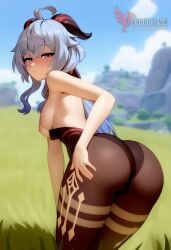 1girls 2d ai_generated ass big_ass breasts erophoenix female female_focus full_body ganyu_(genshin_impact) genshin_impact horns long_hair looking_at_viewer medium_breasts nipples pantyhose patreon_username silver_hair solo solo_female sweat thick thick_thighs uncensored undressing