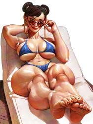 1girls adjusting_eyewear asian asian_female azuma_yasuo azumaarts barefoot big_breasts bikini breasts brown_hair brunette_hair busty capcom child_bearing_hips chinese chinese_female chun-li curvaceous curves curvy curvy_body curvy_female curvy_hips feet female female_only hair_buns hips huge_breasts large_breasts light-skinned_female light_skin looking_over_eyewear looking_over_sunglasses mature_female milf street_fighter street_fighter_6 sunglasses swimsuit swimwear thick thick_legs thick_thighs tinted_eyewear wide_hips