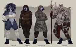anthro armor big_breasts breasts chainmail chest_tuft collar fangs fantasy female genitals halberd hi_res huge_breasts hyena leather mammal melee_weapon muscular muscular_anthro muscular_female narita_vilores plump_labia polearm short_tail solo spiked_collar spikes tail teeth tuft unposturedfile vulva weapon wrappings