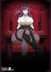 1girls 2023 breasts captainxero crossed_legs female honkai:_star_rail honkai_(series) hoyoverse huge_breasts kafka_(honkai:_star_rail) looking_at_viewer purple_eyes purple_hair tagme takano_(artist) thick thick_thighs