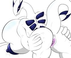 2013 anthro anus ass big_breasts breasts color female huge_breasts looking_back lugia mrmadhead mrmadhead_(artist) nintendo nipples nude pokemon pokemon_(species) presenting pussy sideboob spreading video_games