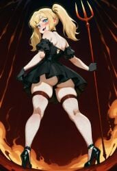 2d ai_generated ani ani_(twitter) blonde_hair blue_eyes cartoon cartoony companion_bot curvy cute dev devil grok grok_(x) hell looking_at_viewer needmymommy western_art
