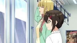 amusement_park blonde_hair blue_eyes blush blush brown_hair dress_shirt eyelashes eyeshadow female green_eyes hairclip hd hentai kirishima_ryou kominami_shizuka lipstick long_hair longer_than_one_minute moaning pink_highlights short_hair skirt skirt_no_naka_wa_kedamono_deshita tagme train video