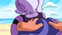 amethyst_(steven_universe) big_ass big_butt clothed kinscolt loop looping_animation ponytail purple_skin rubbing_ass steven_universe tagme video white_hair