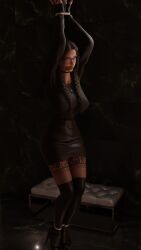 1girls 3d 3d_(artwork) amulet ankles_tied arms_above_head arms_up big_breasts black_choker black_glasses black_heels black_shoes blender blender_eevee bondage bound bow bow_in_hair bow_ribbon braid braided_hair braided_ponytail braided_twintails braids breasts brown_hair brown_skirt brown_socks brown_sweater cable captured choker cute damsel_in_distress ear_piercing earrings female female_focus female_only femsub fully_clothed gag gagged gagged_female glasses green_eyes heels helpless high_heels huge_breasts kidnapped lip_piercing lip_ring long_socks looking_at_viewer lots_of_jewelry muffled necklace nose_blush nose_piercing nose_ring original original_character osimai pencil_skirt ring ring_piercing rope rope_bondage runa_(osimai) socks stockings struggling sweater tall_girl tape tape_gag tied_up trying_to_resist worried worried_expression wrists_tied