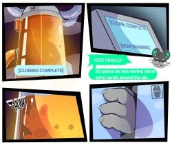 1boy absurd_res absurd_resolution absurdres anthro anthro_focus anthro_male anthro_only cloning_tank comic comic_page comic_strip digital_art digital_media_(artwork) grey_fur hi_res high_resolution highres machine machinery male male_focus male_only peanut_(yamwamm) rodent rodent_humanoid speech speech_bubble speech_bubbles tagme text text_box text_bubble yamwamm
