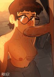 1boy 1girls adeniz animated balls breast_freckles deepthroat fellatio female freckles freckles_on_breasts glasses male oc oral original original_character topless