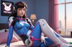 1girls ai_generated animal_print arm_support artist_name bed bedroom blizzard_entertainment blue_bodysuit bodysuit boots bracer breasts brown_hair building closed_eyes covered_nipples curtains d.va d.va_(overwatch) d.va_(overwatch_2) day facepaint facial_mark female female_masturbation fingering gloves headphones hi_res high_collar indoors knee_up lamp leaning_back lips long_hair makeup masturbation masturbation_through_clothes medium_breasts nose on_bed overwatch overwatch_2 parted_lips pillow pilot_suit pink_lips pussy pussy_juice r34arts rabbit_print realistic ribbed_bodysuit shoulder_pads sitting skin_tight solo swept_bangs thigh_boots through_clothes whisker_markings white_footwear white_gloves window
