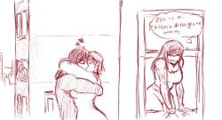 1boy 2girls angry_female asian asian_female closed_eyes crossover crossover_kiss crossover_pairing crossover_ship crossover_shipping dialogue female female/male kengan_ashura kill_la_kill kissing kure_karla love male male/female matoi_ryuuko muscular muscular_male ryukohma short_hair studio_trigger teenage_girl teenager text_bubble text_spanish tokita_ohma tomboy
