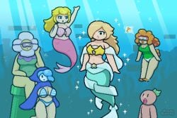 anthro aquamarine_(okami_tomato) big_breasts big_lips bikini blonde_hair blue_hair blurp blurp_girl_(okami_tomato) breasts bubble bubbles crazee_dayzee female fish flower ginger ginger_female ginger_hair goggles mario_(series) merfolk mermaid mermaid_tail obscured_eyes okami_tomato orange_hair orange_lips orange_lipstick pipe princess princess_dayzee_(okami_tomato) princess_peach princess_rosalina shell_bikini shy_gal shy_guy sparkles striped_bikini super_mario_bros. super_mario_galaxy super_mario_world swimming_goggles swimsuit tail tomato tomato_(okami_tomato) underwater water watermark