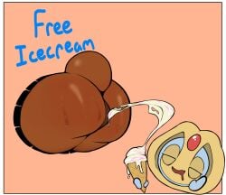 alcremie ambiguous_gender anthro anus ass blue_body bodily_fluids border brown_body brown_fur closed_eyes cotton_tail drooling duo english_text feces food forehead_gem fur gem generation_4_pokemon generation_8_pokemon hi_res holding_food holding_ice_cream_cone holding_object hybrid ice_cream_cone ice_cream_scat legendary_pokemon lopunny nintendo open_mouth orange_background pokemon pokemon_(species) pooping_in_ice_cream_cone rakugaki_(artist) saliva scat scatplay simple_background soft_serve_feces sweat sweaty_butt text through_wall unusual_feces uxie white_border yellow_body