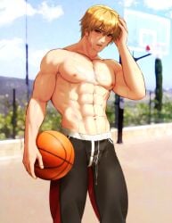 1male american american_male basketball basketball_court blonde_hair esther-shen estra fatal_fury fatal_fury:_city_of_the_wolves garou:_mark_of_the_wolves gay king_of_fighters male outdoors outside rock_howard snk tagme yaoi