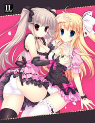 2girls ass blonde_hair breast_grab breasts female mitha multiple_girls original panties thighhighs white_panties yuri