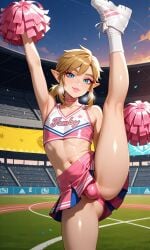 1boy 1femboy ai_generated cheerleader cheerleader_link cheerleader_outfit cheerleader_uniform femboy link makeup pink_lipstick pixai pom_pom_(cheerleading) sfw solo