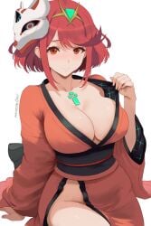 1girls breasts female female_focus female_only kimono large_breasts light-skinned_female light_skin looking_at_viewer pyra solo thick_thighs thighs white_background wide_hips xenoblade_(series) xenoblade_chronicles_2 zelc-face zelkinne