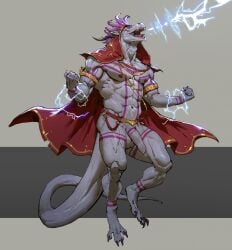 balls bodypaint cape cloak clothed clothing dragon electricity flaccid flying foreskin genitals hi_res humanoid_genitalia humanoid_penis lightning magic male muscular mythological_creature mythological_scalie mythology pacelic penis rangstrom scalie solo uncircumcised