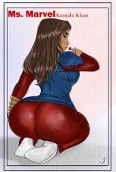ass big_ass big_breasts blue bra brown_body brown_fur brown_hair hairy_pussy heroine iman_vellani kamala_khan marvel marvel_comics ms._marvel ms._marvel_(kamala_khan) muslim_female nerd pakistani_female panties red red_scarf superheroine vaginal_penetration