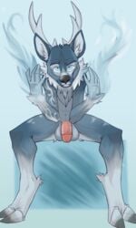 1boy anthro cervine cinderfrost deer demicoeur dragondrawer flaccid frost furry hooves horns ice looking_at_viewer male male_only original_character penis solo testicles