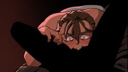 1boy alternate_version_at_source alternate_version_available ambiguous_gender blush blush blush_lines blushing_at_viewer boyfriend_to_death bush bushy_pubes cg drool drool_string drooling drooling_tongue gatobob_(gurobob) hairy hairy_male official_art oral oral_sex pov pov_crotch strade visual_novel you_kill_me_every_time