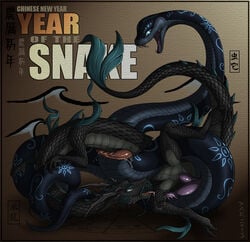 anal anal_sex barbs black_body black_scales blue_body chinese_zodiac diphallia diphallism dragon dragon_(chinese_zodiac) erection furry gay hemipenes interspecies male multi_penis netherwulf nude penetration penis purple_penis sex snake snake_(chinese_zodiac) year_of_the_snake