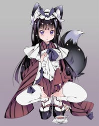 1futa animal_ears apron black_hair blush bottomless_skirt cameltail cum cum_drip cum_in_clothes cum_through_clothes cumshot cup dickgirl ejaculation erection erection_under_clothes erection_under_skirt fox_ears fox_tail futa_only futa_sans_balls futanari hands-free handsfree_ejaculation intersex japanese_clothes long_hair looking_at_viewer maid maid_headdress okobo original penis penis_bulge penis_under_clothes penis_under_skirt platform_clogs platform_footwear purple_eyes sandals simple_background skirt skirt_lift solo squatting tail teacup tenting thighhighs transpot_nonoko white_legwear