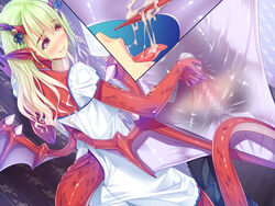 censored clothing cum dragon female green_hair hair monster_girl school_uniform sei_monmusu_gakuen swallowing vanadis wingjob wings