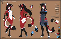 2013 android anthro ara_(fluff-kevlar) ass black_hair breasts brown_background character_sheet clothed cyborg feline female fluff-kevlar fur furry hair model_sheet nipples nude original_character outfit profile red_fur sci-fi solo uniform