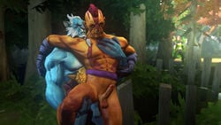 3d anti-mage balls blue_skin brown_skin cum dota_2 erection from_behind gay jojje male penis phantom_lancer purple_hair source_filmmaker vagina white_hair windranger yaoi