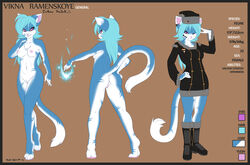 2013 anthro anus ass back blue_fur blue_hair breasts brown_background clothed clothing english_text feline female fluff-kevlar fur furry hair hat looking_at_viewer looking_back magic magic_user model_sheet nude plain_background pussy solo text vikna_(fluff-kevlar)